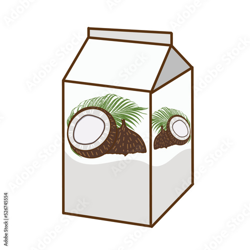 Hand drawn flat cartoon vector illustration of coconut milk carton box isolated on white background