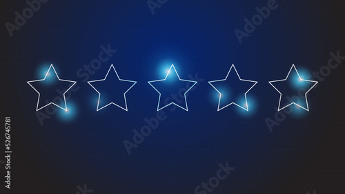Five stars icon on blue background. Stars rating review icon. Vector illustration