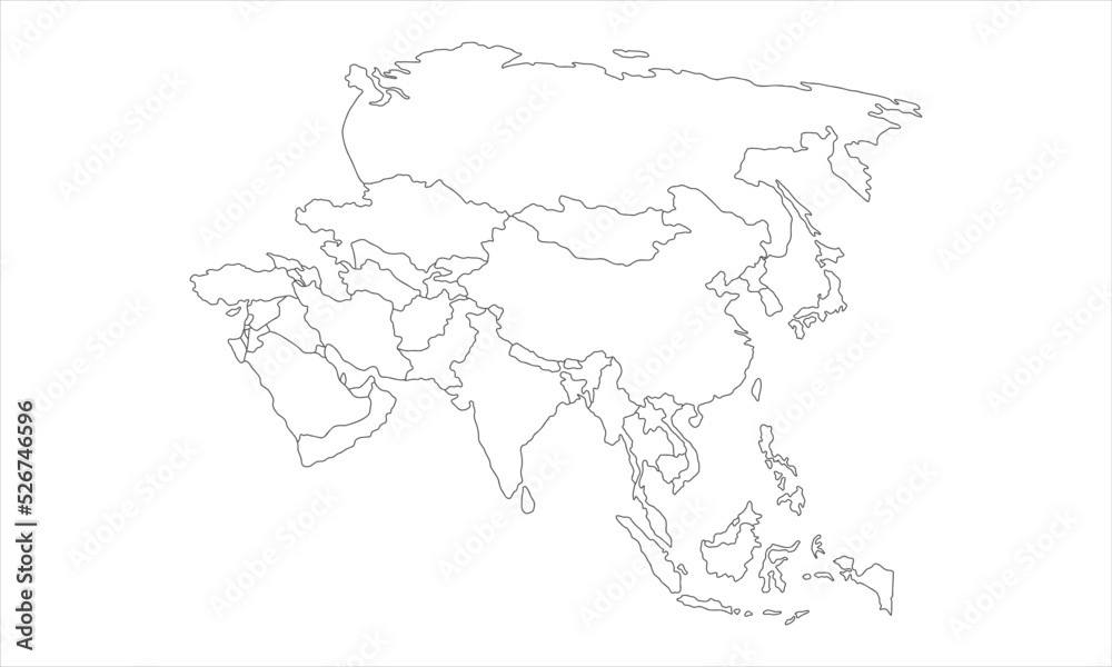 white background of asia map with line art design