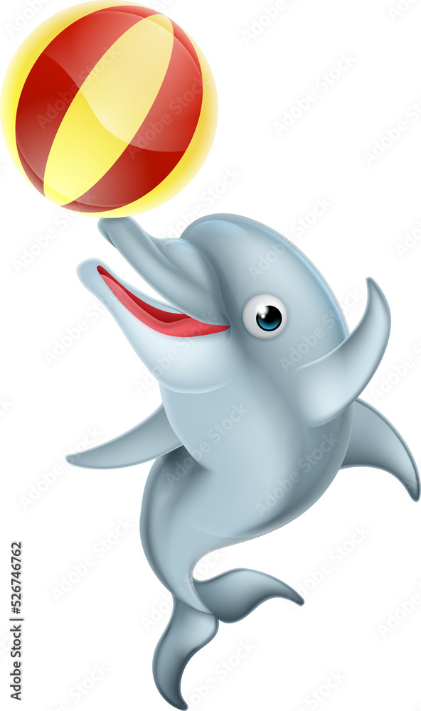 Obraz premium Cartoon Dolphin Playing with Ball
