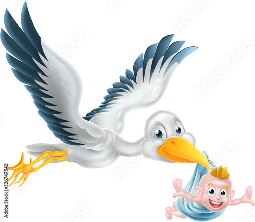 Stork bird flying holding n...