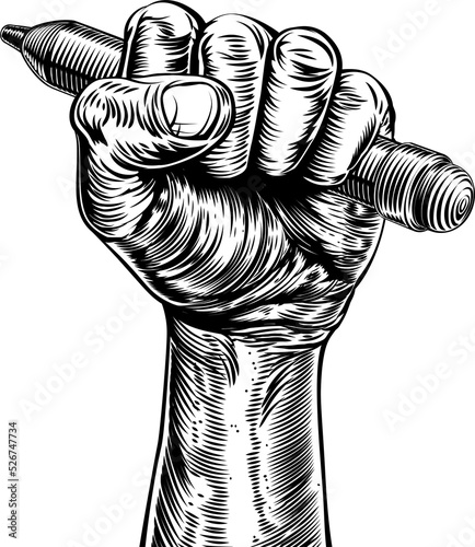 Propaganda Woodcut Fist Han...