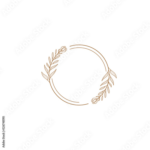 Vector Floral Elegant Minimal Style with Gold Color Circle Frames Logo Illustration