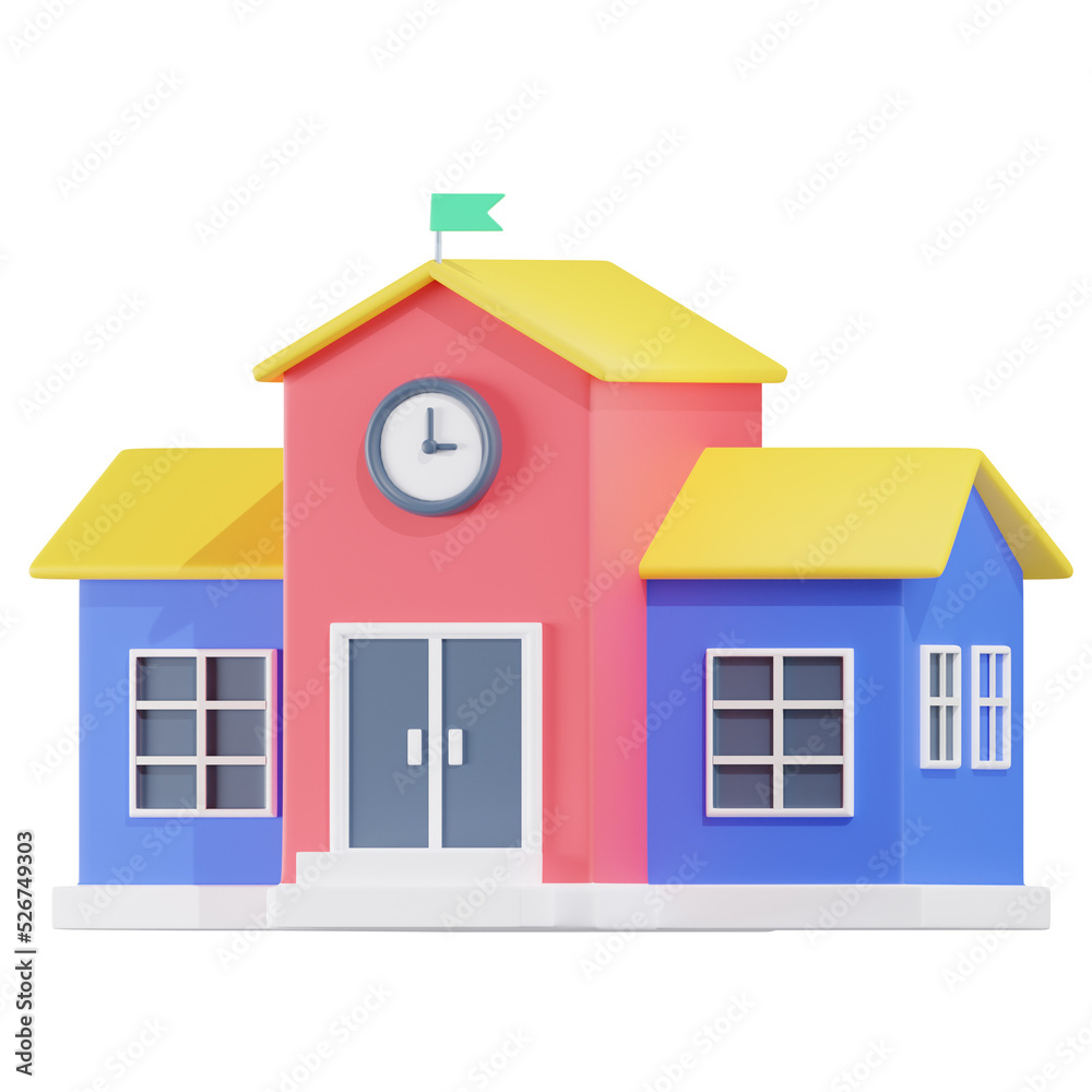 School Building Education 3D Illustrations