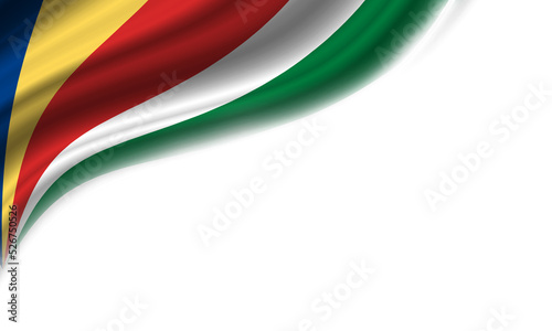 Wavy flag of Seychelles on white background. 3d illustration