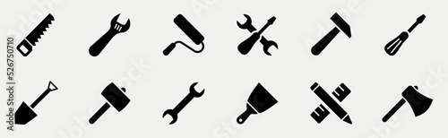 Tool icon set.Hammer turnscrew tools icon.Instrument collection. Vector illustration