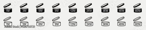 Packaging icons. Pao signs. Pao icons. Cosmetic open month life shelf. Recycling symbols. Standard signs. Plastic and more. Vector illustration