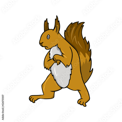 Bright fluffy frightened squirrel standing on its hind legs  vector cartoon
