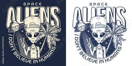 Space alien monochrome vintage logotype