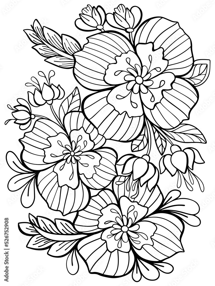 bouquet of flowers contour illustration antistress coloring book for children and adults on a white background vector print tattoo