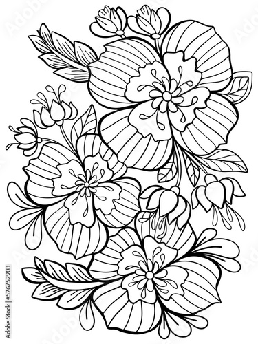 bouquet of flowers contour illustration antistress coloring book for children and adults on a white background vector print tattoo