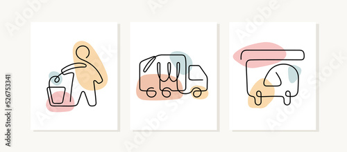 Waste recycling continuous line posters