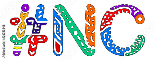 NC Hashtag. Multicolored bright isolate curves doodle letters. Hashtag #NC is abbreviation for the US American state North Carolina for social network, web resources, mobile apps.