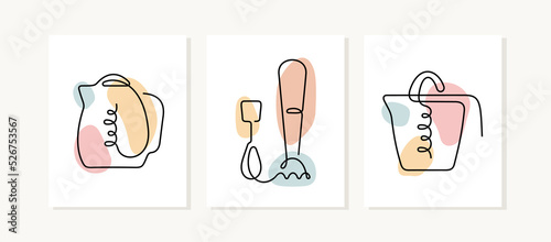 Kitchen appliances continuous line posters