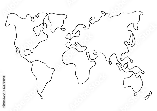 World map continuous line illustration