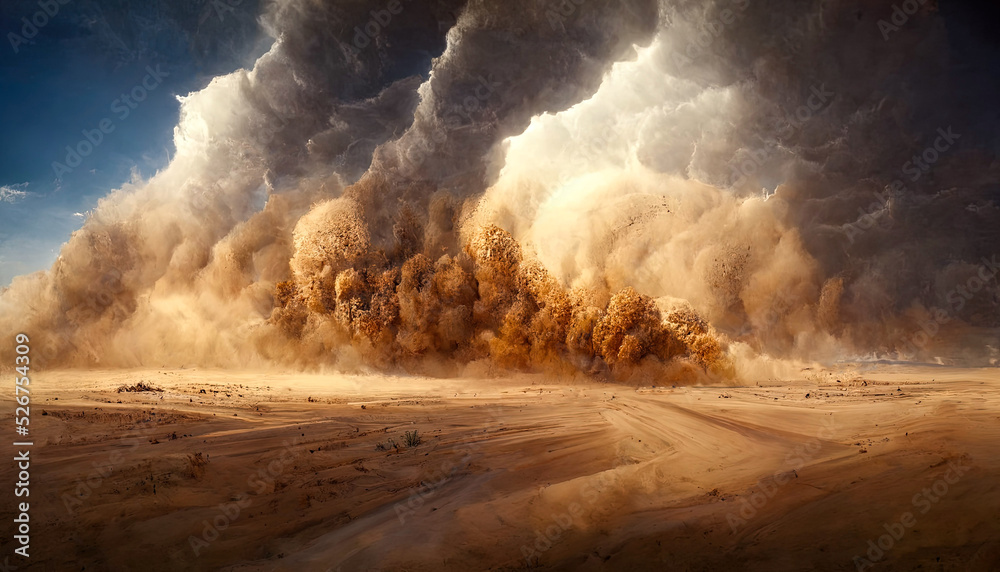 custom made wallpaper toronto digitalDesert landscape, sandstorm, sand morch, dramatic cloudy sky, unreal world, apocalypse. 3D illustration