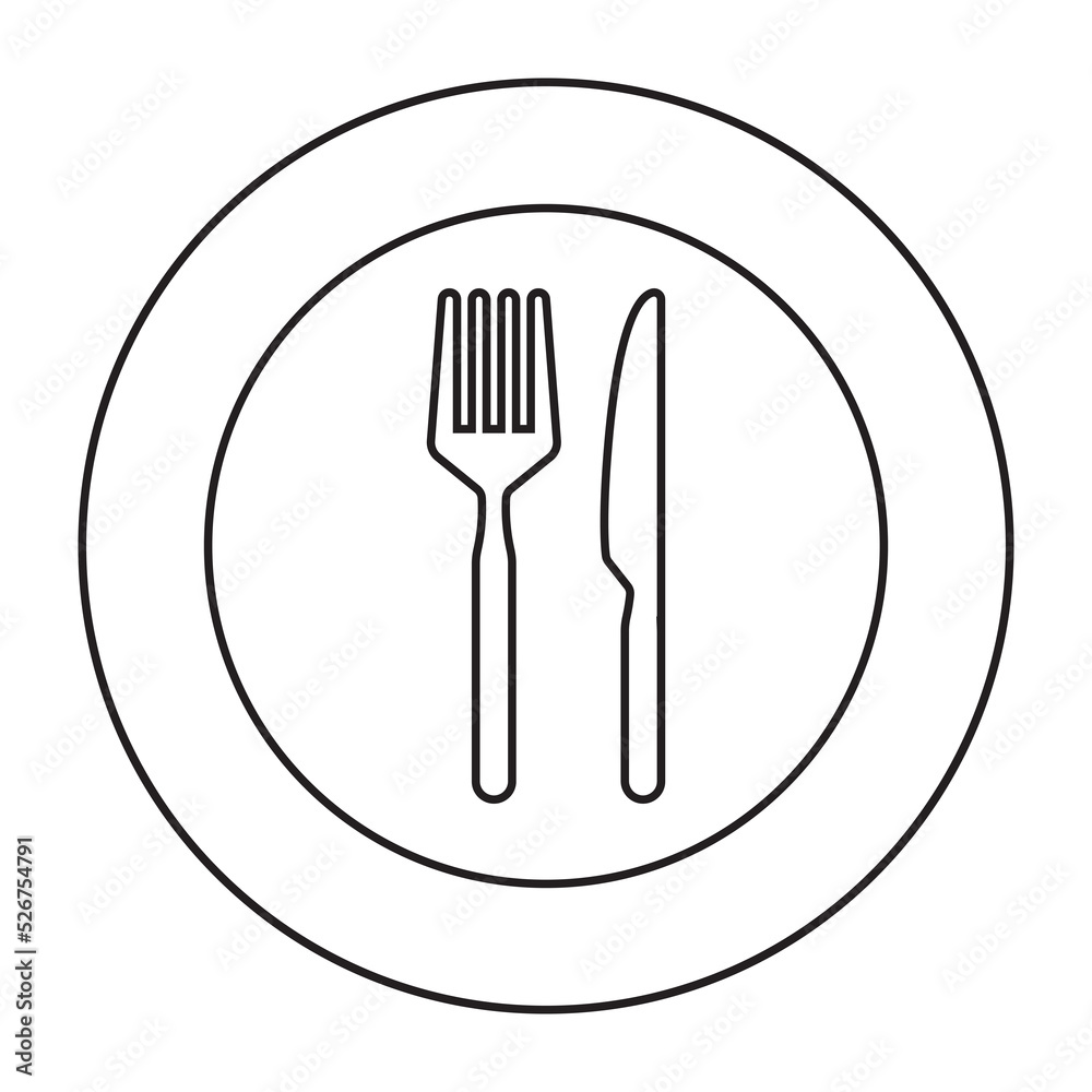 plate with fork, spoon and knife. cutlery and food icons. plate with fork, spoon and knife. cutlery and food icons.