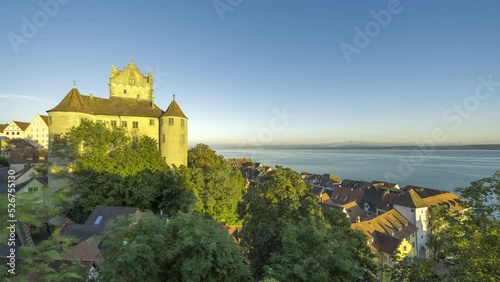 Meersburg, on the Lake of Constance, (Bodensee) Germany, at sundown. Timelapse Videon