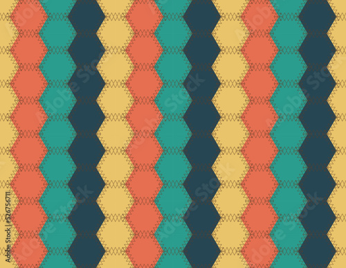 Patchwork hexagonal seamless pattern. Background texture vector. Colourful quilt design. 