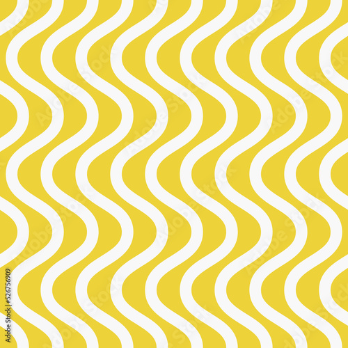Vector seamless pattern with vertical wavy lines, smooth stripes. Simple minimal background in yellow color. Abstract curvy texture. Fresh summer style. Design for decor, wallpaper, print, packaging