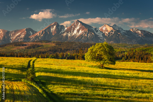 Spring view of the Tatra Mountains in Poland from Spisz and Podhale. Beautiful views from one of the most beautiful places in Małopolska.