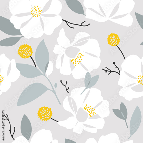 Abstract big white flowers seamless pattern
