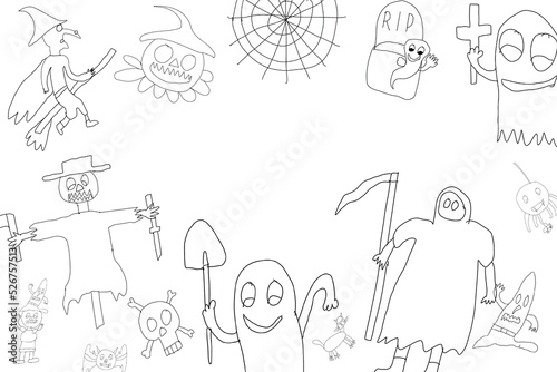 doodle drawings on the theme of halloween, holiday background