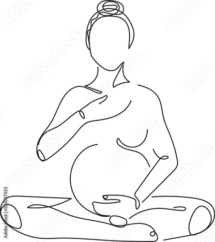 line art of a meditating pregnant woman