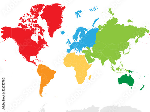 Blank colorful political map World continents.