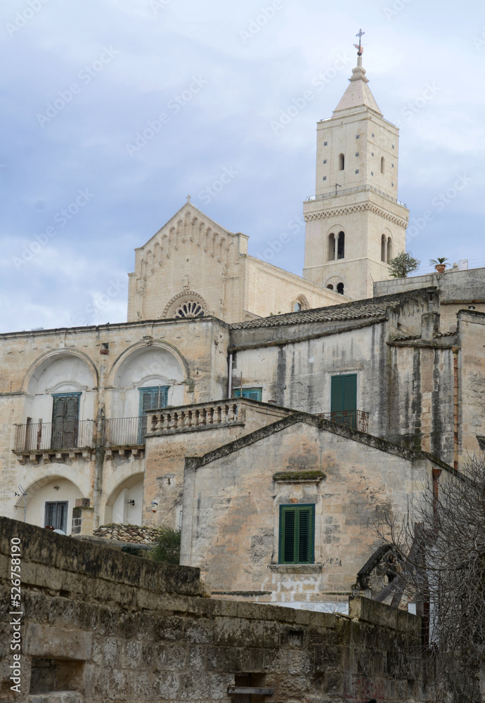 Panorama of the Sassi di Matera, the Sasso Sasso Caveoso and the Sasso Barisano, the churches and the Duomo.

