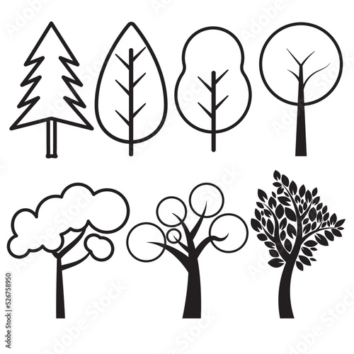 tree line art vector illustration set