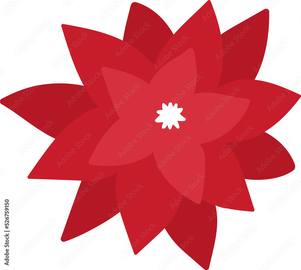 Red poinsettia, great design for any purposes. Christmas icon. Holiday illustration.