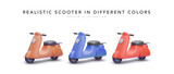 Set of 3d realistic scooter isolated on white background. Vector illustration
