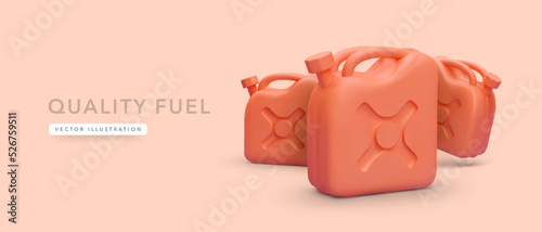Quality fuel in 3d realistic red canister with shadow isolated on red background. Vector illustration