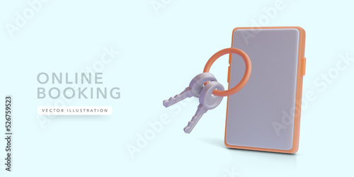 Concept banner for online booking service in 3d realistic style. Vector illustration