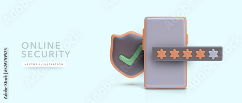 Concept banner for online security service in 3d realistic style. Vector illustration