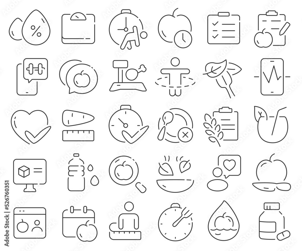 Diet line icons collection. Thin outline icons pack. Vector illustration eps10