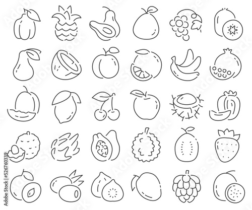 Fototapeta Naklejka Na Ścianę i Meble -  Fruits line icons collection. Thin outline icons pack. Vector illustration eps10