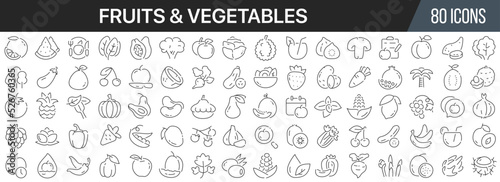 Foto Fruits and vegetables line icons collection