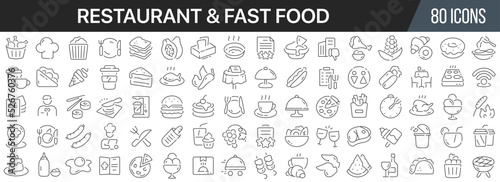 Restaurant and fast food line icons collection. Big UI icon set in a flat design. Thin outline icons pack. Vector illustration EPS10