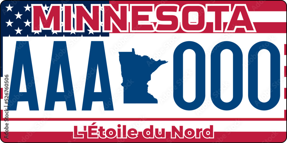 Naklejka premium Vehicle license plates marking in Minnesota in United States of America, Car plates.Vehicle license numbers of different American states.Vintage print for tee shirt graphics,sticker and poster