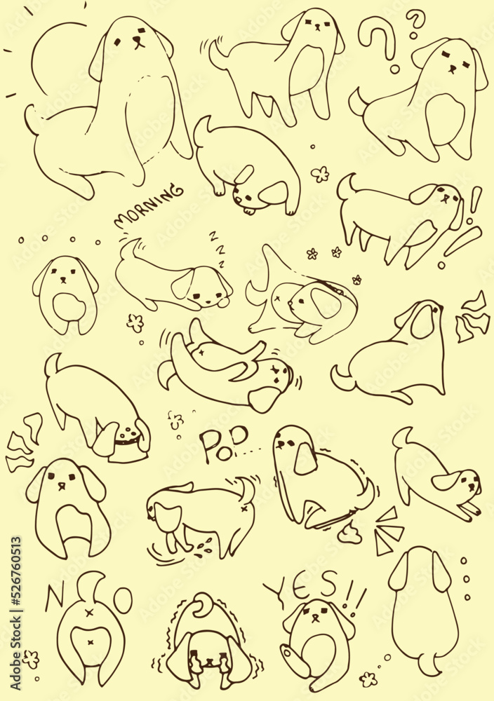 Dog's doodle set of hand draw vector. For decoration and painting for kids.