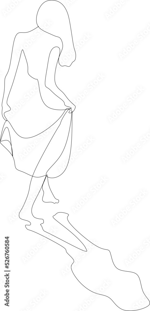 Woman face and body line art drawing