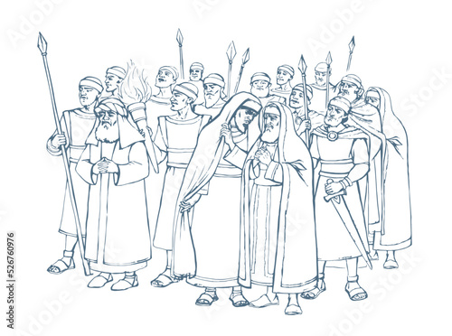 Old Pharisee Priest with army. Vector drawing