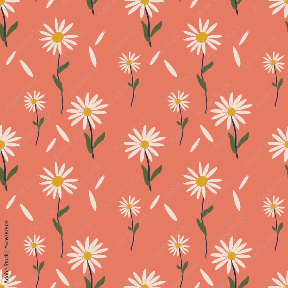 Abstract field of daisies on a bright summer background. Seamless vector pattern. Cute floral print.. Abstract field of daisies on a bright summer background. Seamless vector pattern. Cute floral print..