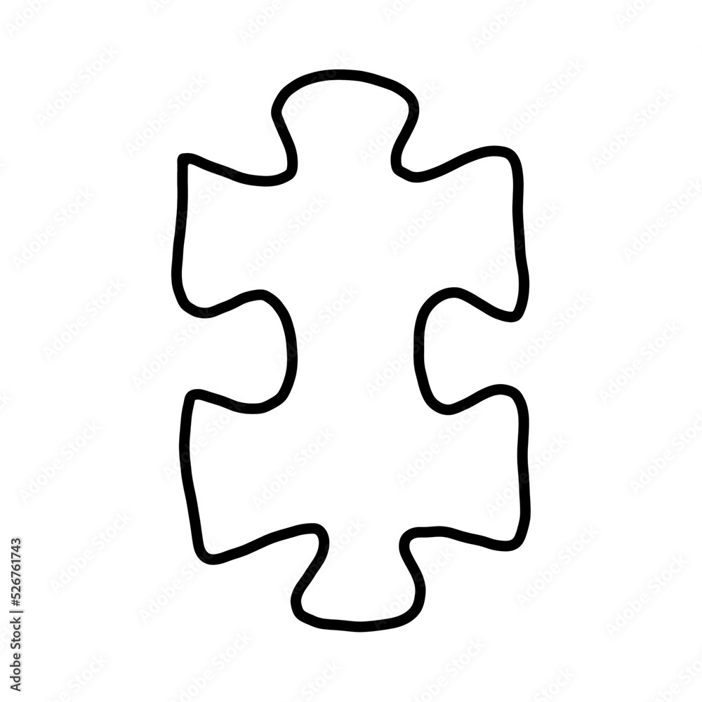 Puzzle piece, outline drawing with black line isolated on white. It is hand-drawn. Puzzle piece, outline drawing with black line isolated on white. It is hand-drawn.