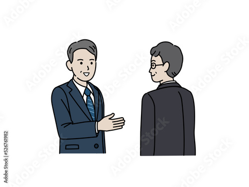 会話　話す　スーツ姿の男性　中年　ミドル　会社員　ビジネスマン　打ち合わせ　イラスト