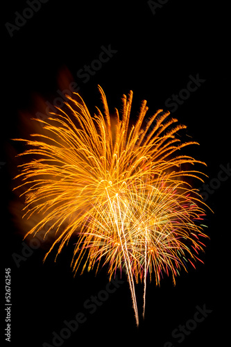 beautiful golden firework display set for celebration happy new year and merry christmas and  fireworks on black background