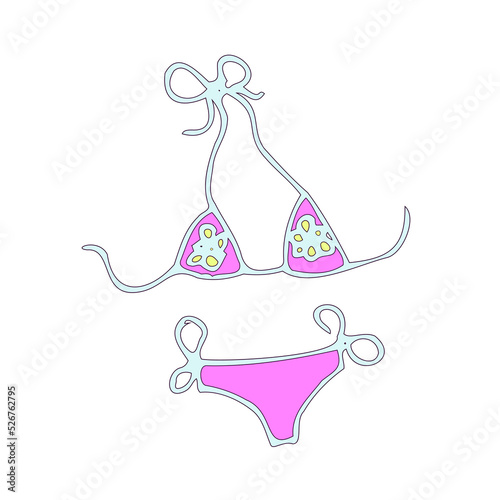 Doodle hand drawn illustration, swimsuit, for road path to travel, trip, sea, vacation, isolated on the white background