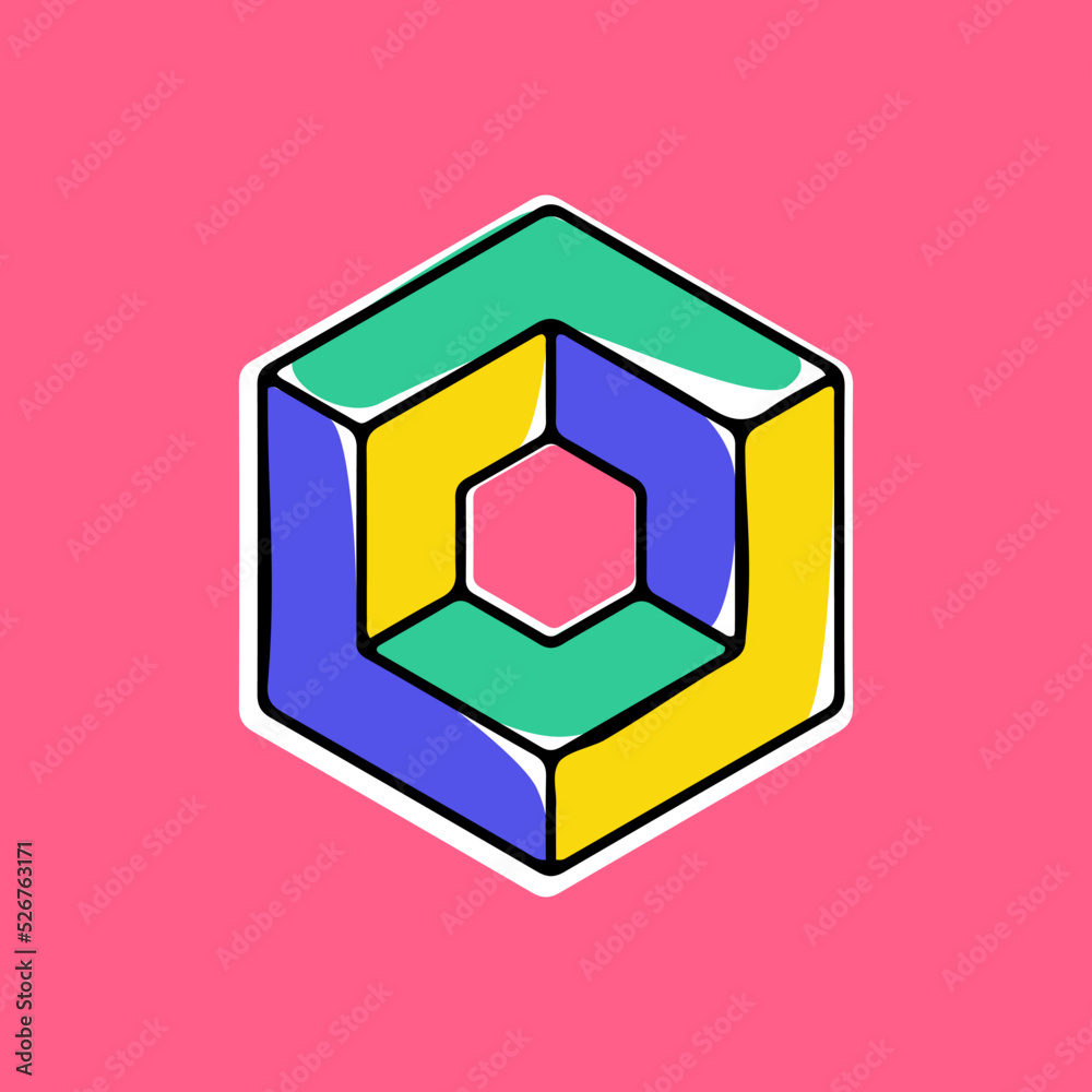 Impossible hexagon vector shape. Modern handwritten 3d logo with paint shift. Impossible hexagon vector shape. Modern handwritten 3d logo with paint shift.